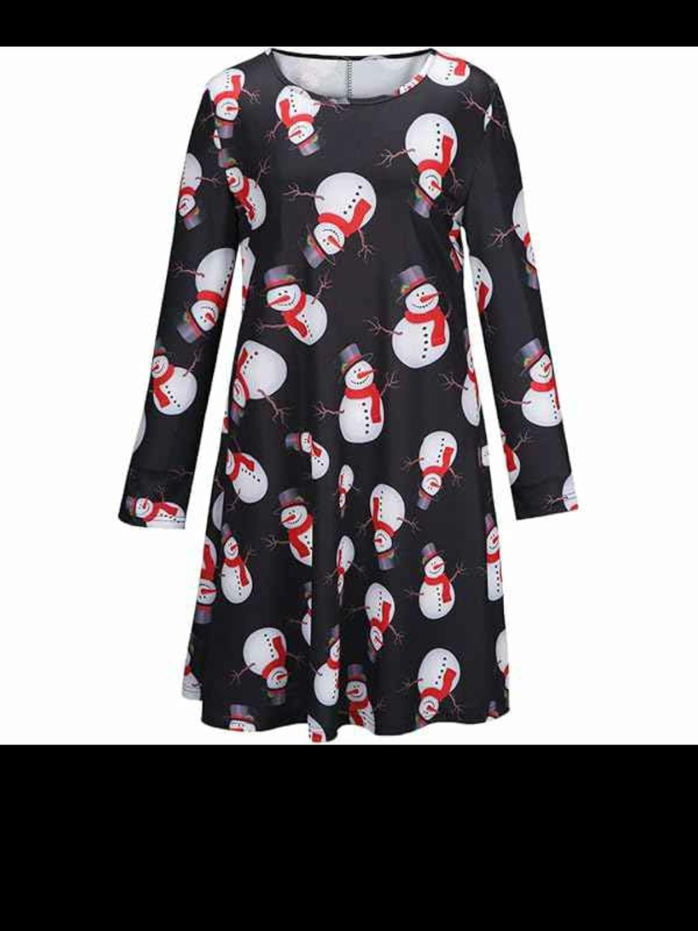 Black Snowman Print Long-Sleeve Mini Dress